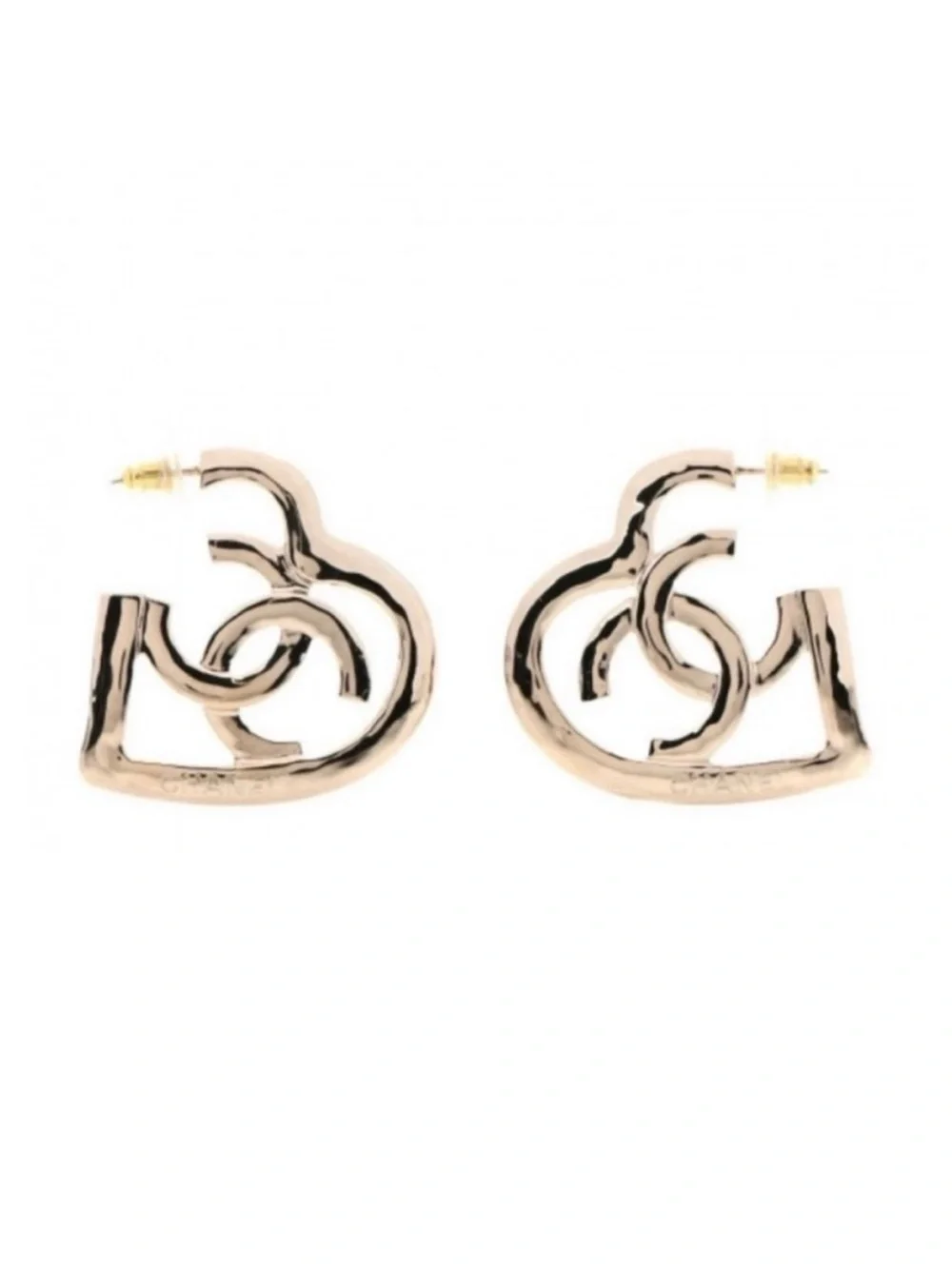 Chanel Gold-tone CC Logo Statement Large Heart Dangle Drop Earrings